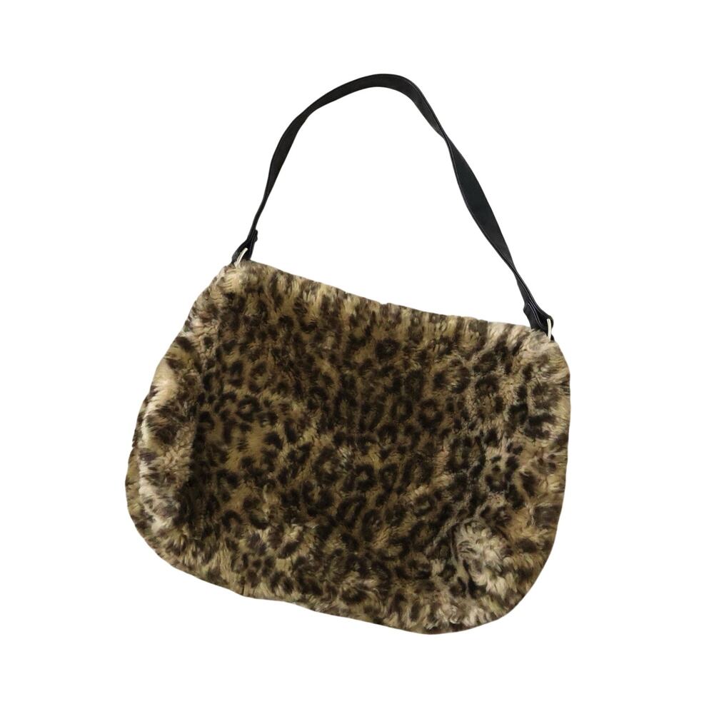Vintage Old Navy Faux Fur Leopard Print Shoulder Bag Purse Y2K